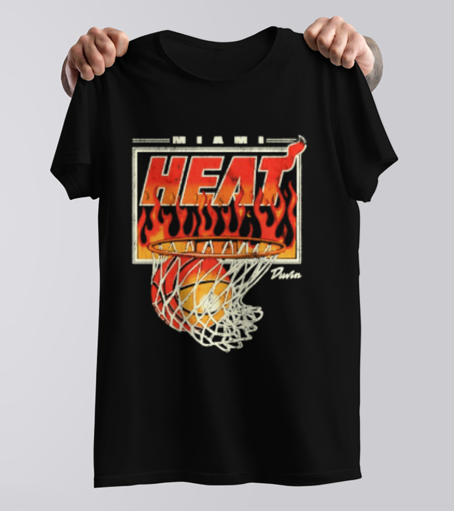 Miami Heat Duvin Basketball NBA Flaming Hoop And Ball T-Shirt