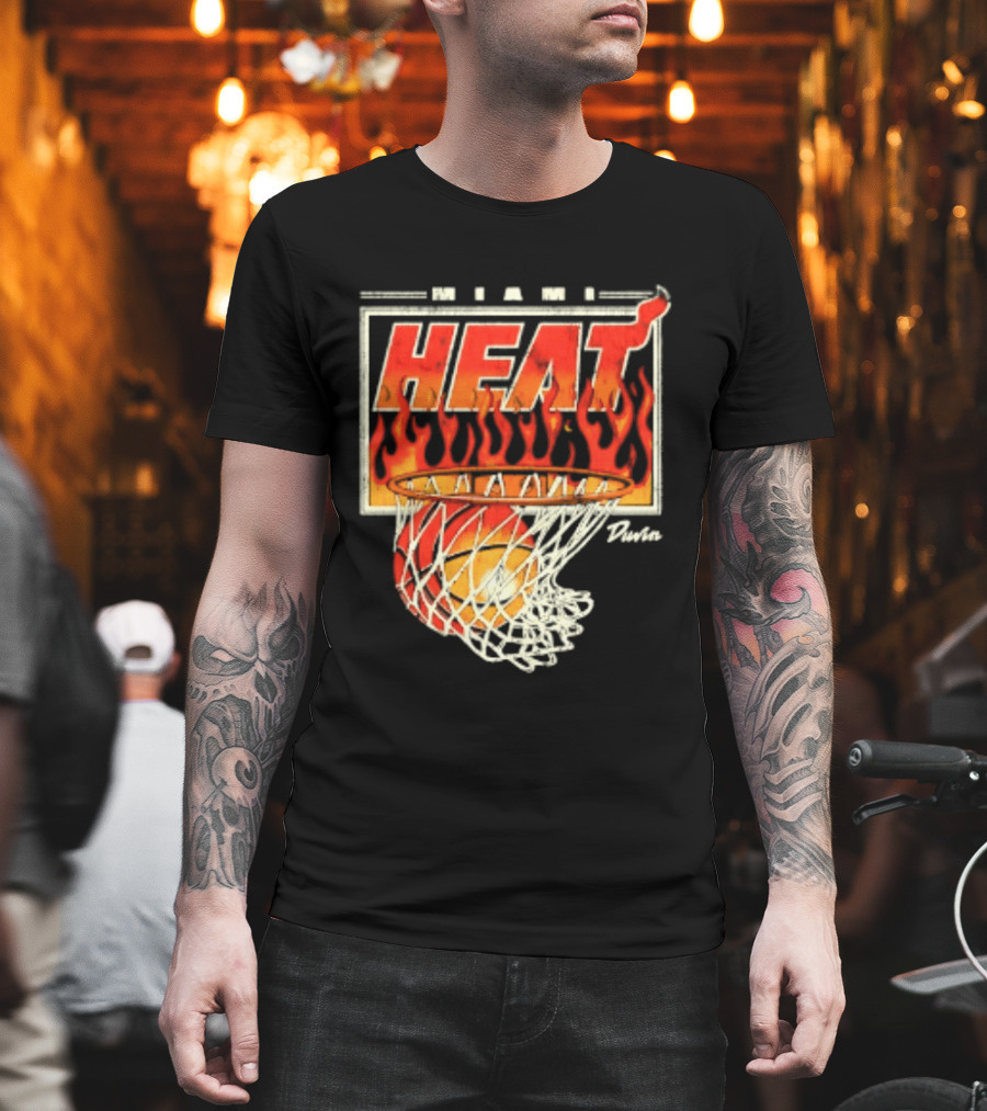 Miami Heat Duvin Basketball NBA Flaming Hoop And Ball T-Shirt