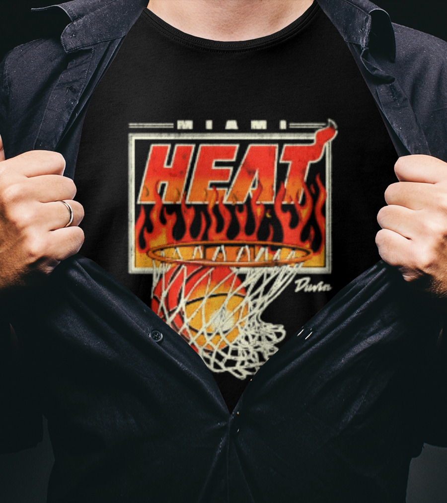 Miami Heat Duvin Basketball NBA Flaming Hoop And Ball T-Shirt