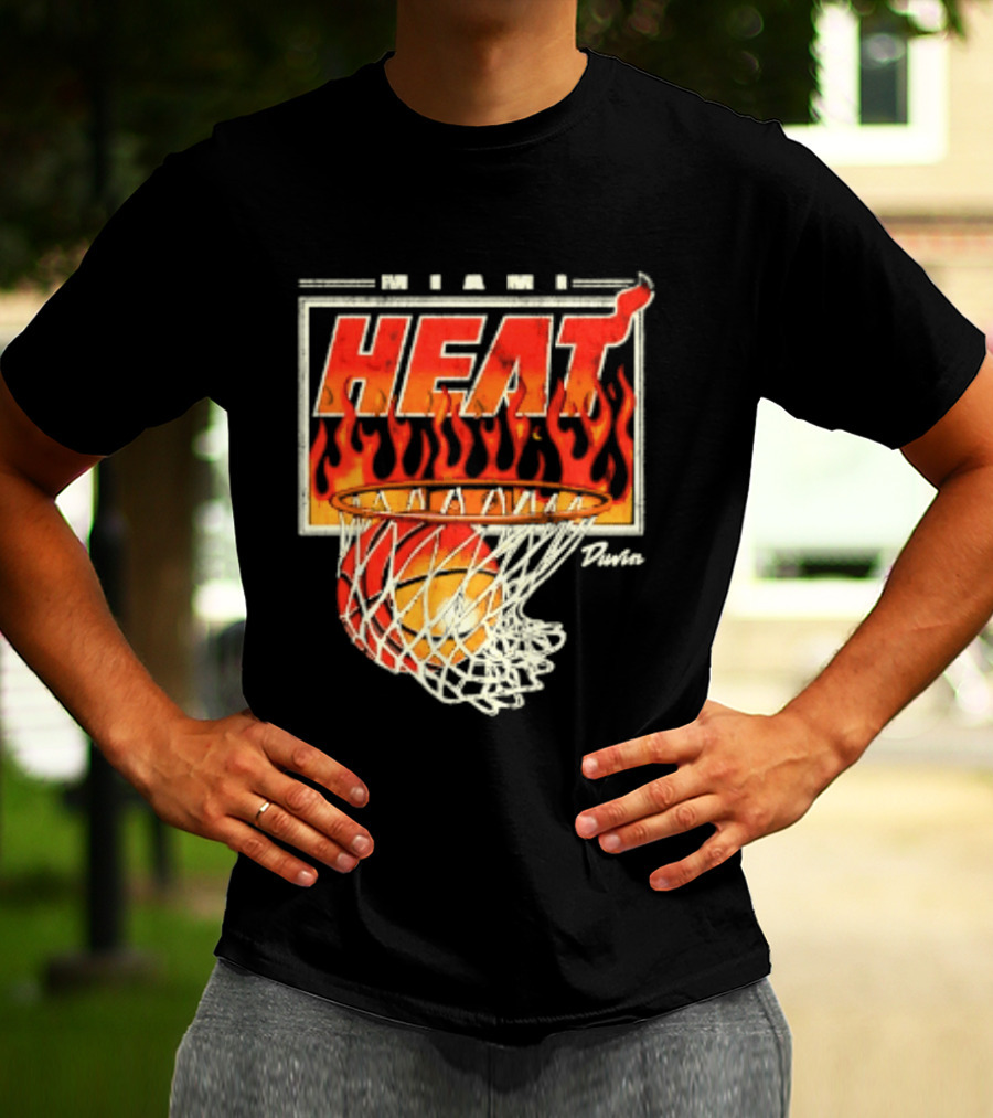 Miami Heat Duvin Basketball NBA Flaming Hoop And Ball T-Shirt