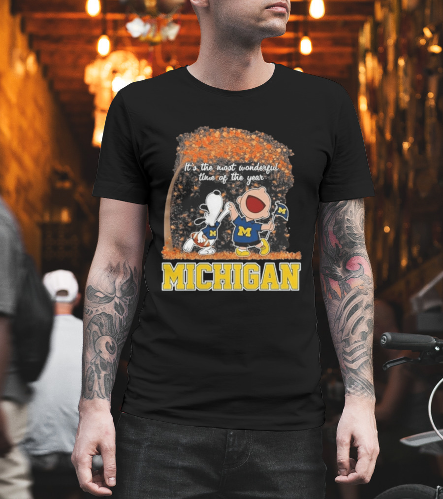 Michigan Wolverines Snoopy Charlie Brown 2026 Most Wonderful Time T-Shirt