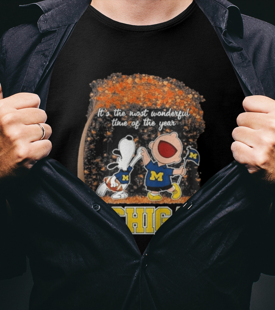 Michigan Wolverines Snoopy Charlie Brown 2026 Most Wonderful Time T-Shirt