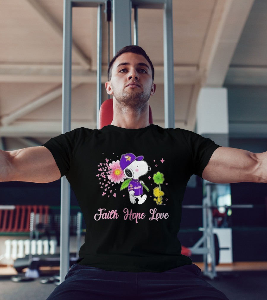 Minnesota Vikings Snoopy Faith Hope Love Breast Cancer Awareness 2026 T-Shirt