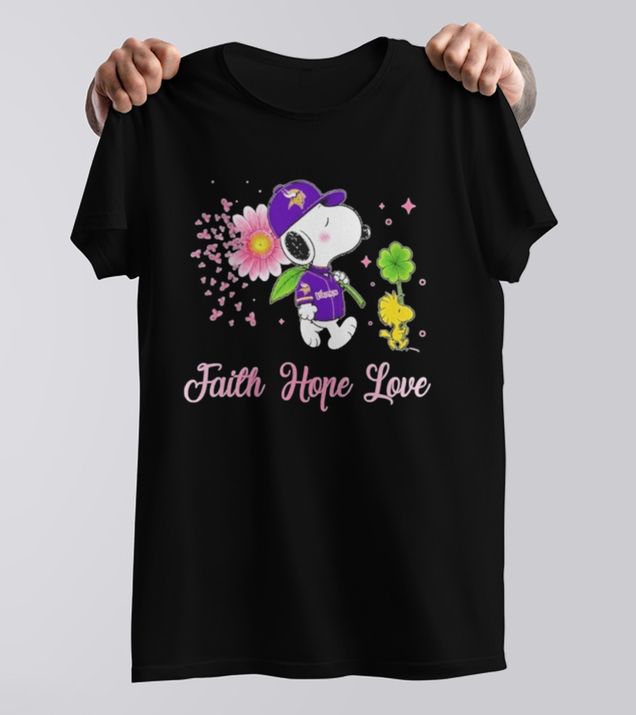 Minnesota Vikings Snoopy Faith Hope Love Breast Cancer Awareness 2026 T-Shirt