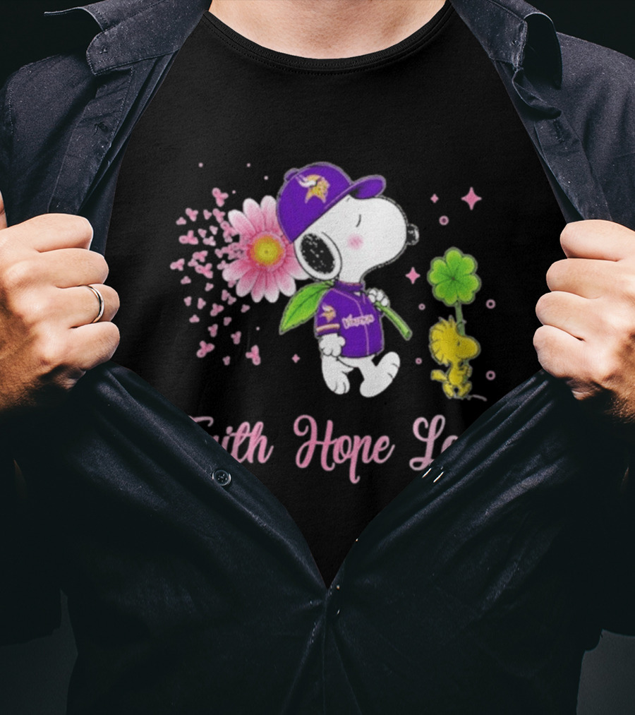 Minnesota Vikings Snoopy Faith Hope Love Breast Cancer Awareness 2026 T-Shirt