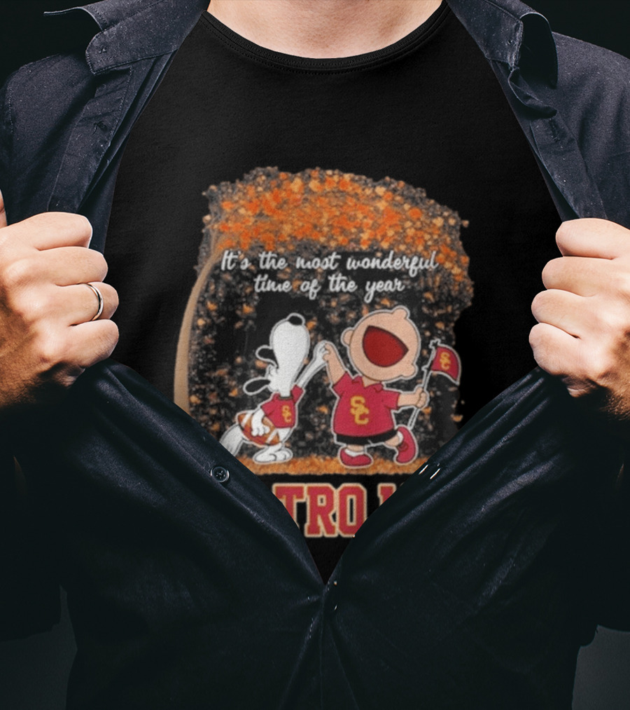 USC Trojans Snoopy Charlie Brown Dancing 2026 Most Wonderful Time Of The Year T-Shirt