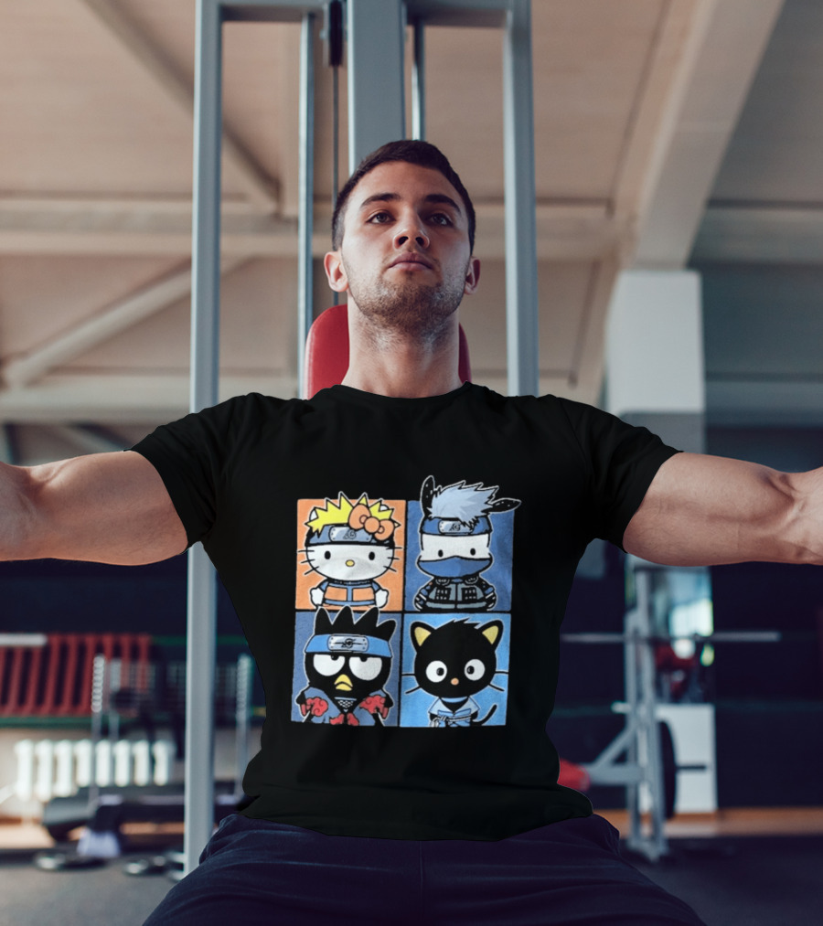 Naruto Shippuden Hello Kitty Friends Crossover Featuring Iconic Characters In Ninja Attire T-Shirt