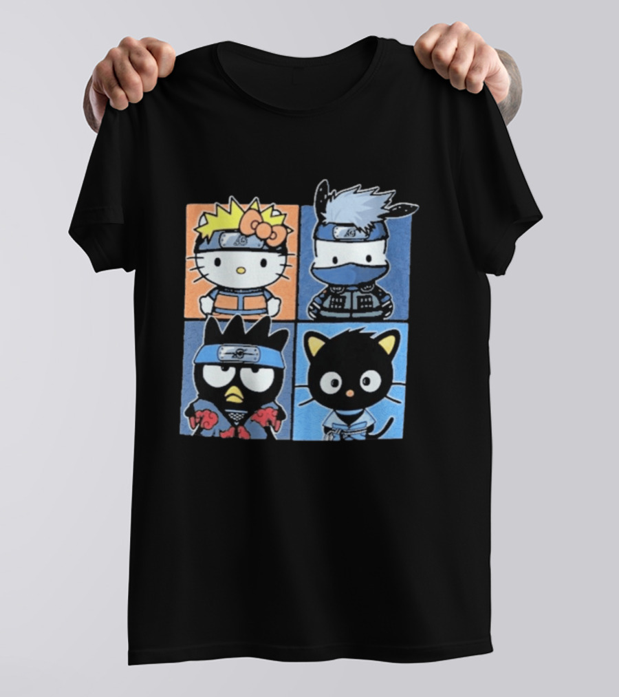 Naruto Shippuden Hello Kitty Friends Crossover Featuring Iconic Characters In Ninja Attire T-Shirt