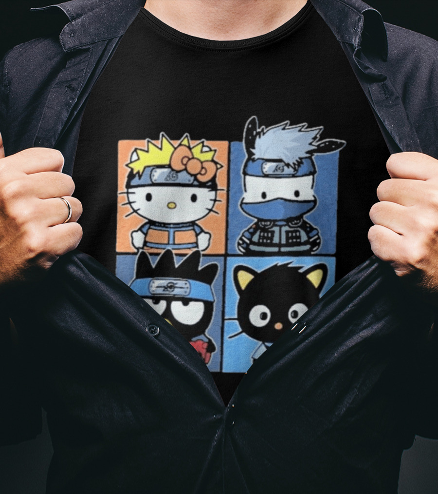 Naruto Shippuden Hello Kitty Friends Crossover Featuring Iconic Characters In Ninja Attire T-Shirt