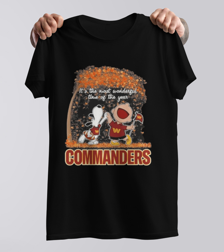Washington Commanders Snoopy Charlie Brown Dancing 2026 Most Wonderful Time Of The Year T-Shirt
