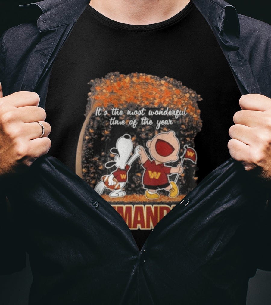 Washington Commanders Snoopy Charlie Brown Dancing 2026 Most Wonderful Time Of The Year T-Shirt