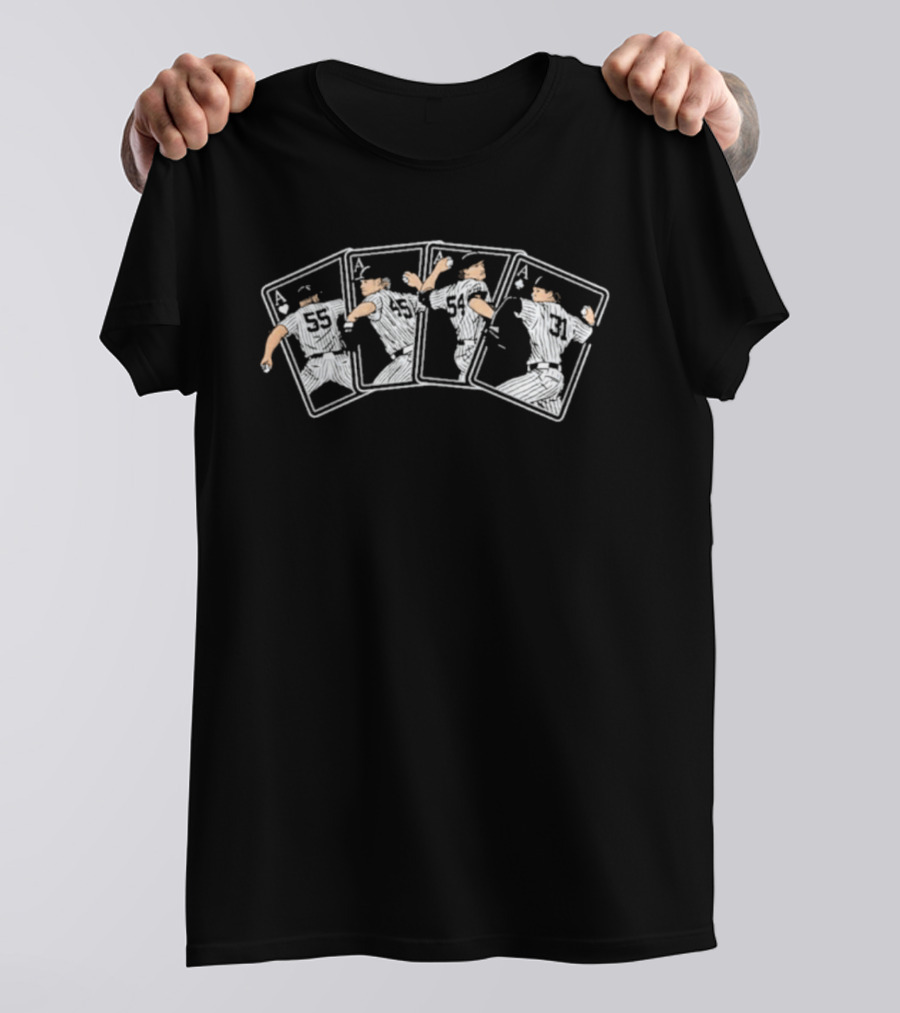 Yankees Four Aces Playing Cards Baseball Pitchers 55 45 99 34 T-Shirt