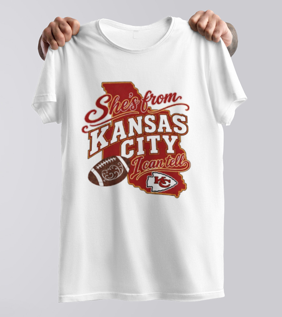 She's From Kansas City Chiefs I Can Tell Football Design With KC Logo And Map T-Shirt