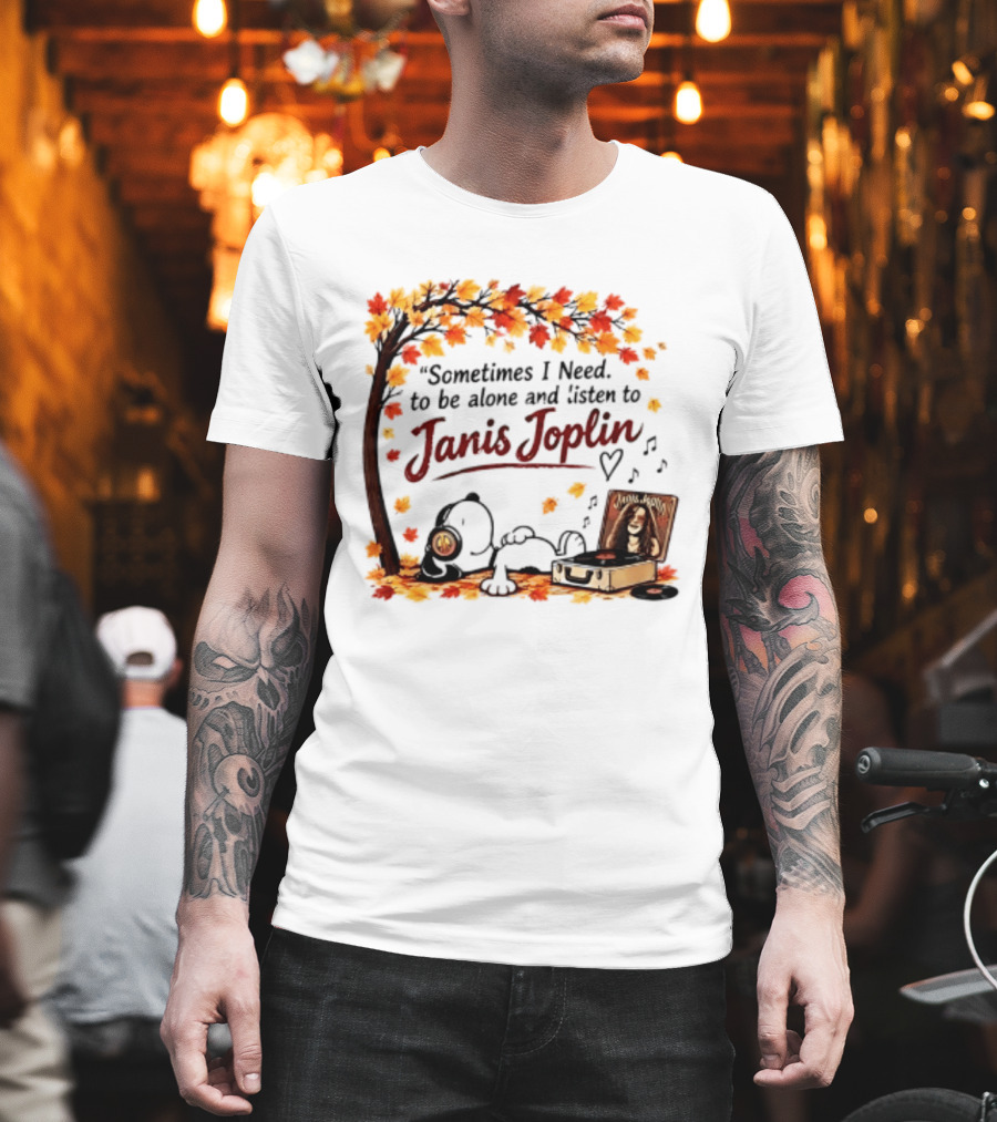 Snoopy Sometimes I Need To Be Alone And Listen To Janis Joplin Under Autumn Tree T-Shirt