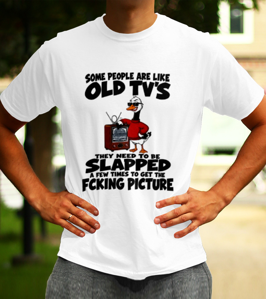 Some People Are Like Old TVs Need To Be Slapped Duck T-Shirt