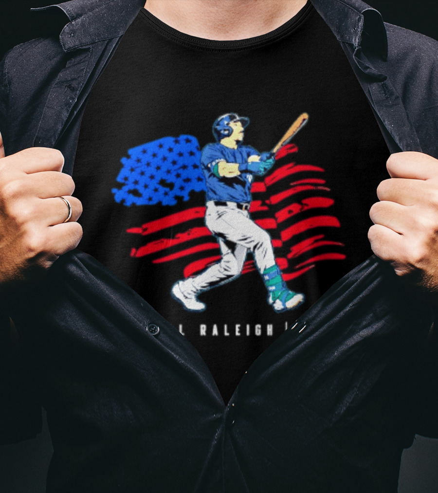 Cal Raleigh Baseball USA Flag Seattle Seahawks T-Shirt