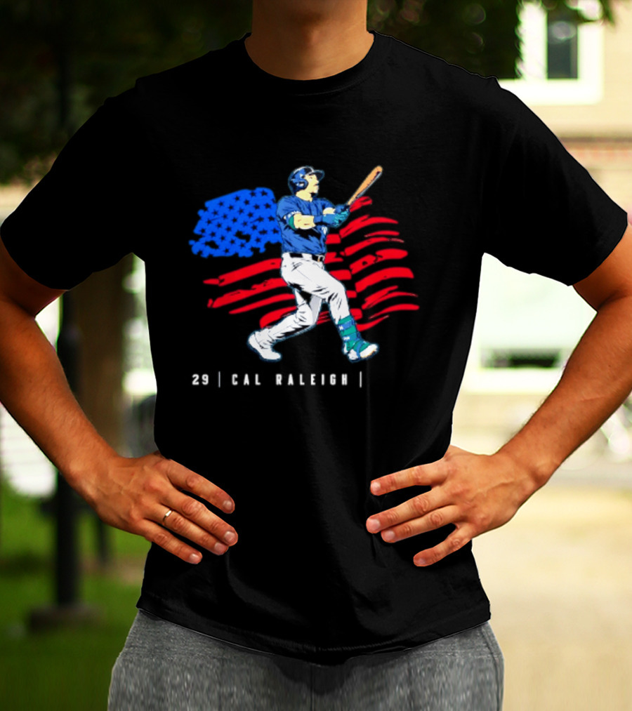 Cal Raleigh Baseball USA Flag Seattle Seahawks T-Shirt
