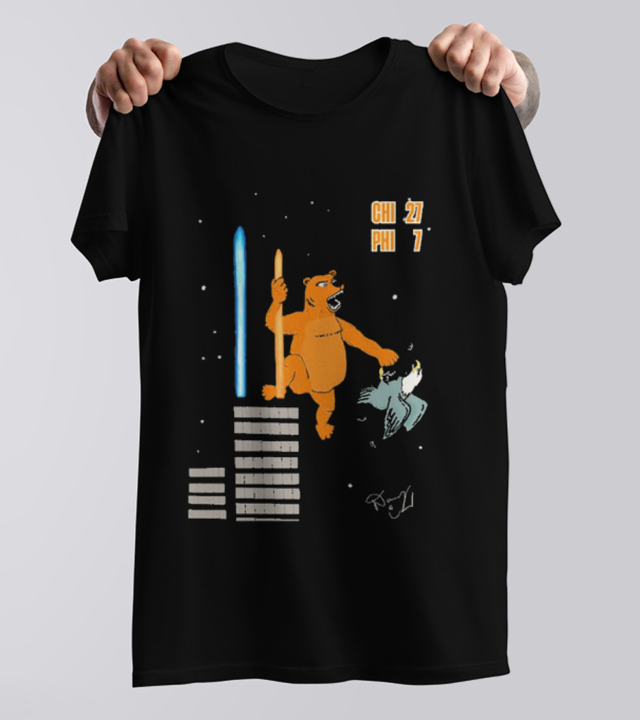 CHI 27 PHI 7 Cartoon Bears Vs Eagles Star Wars T-Shirt