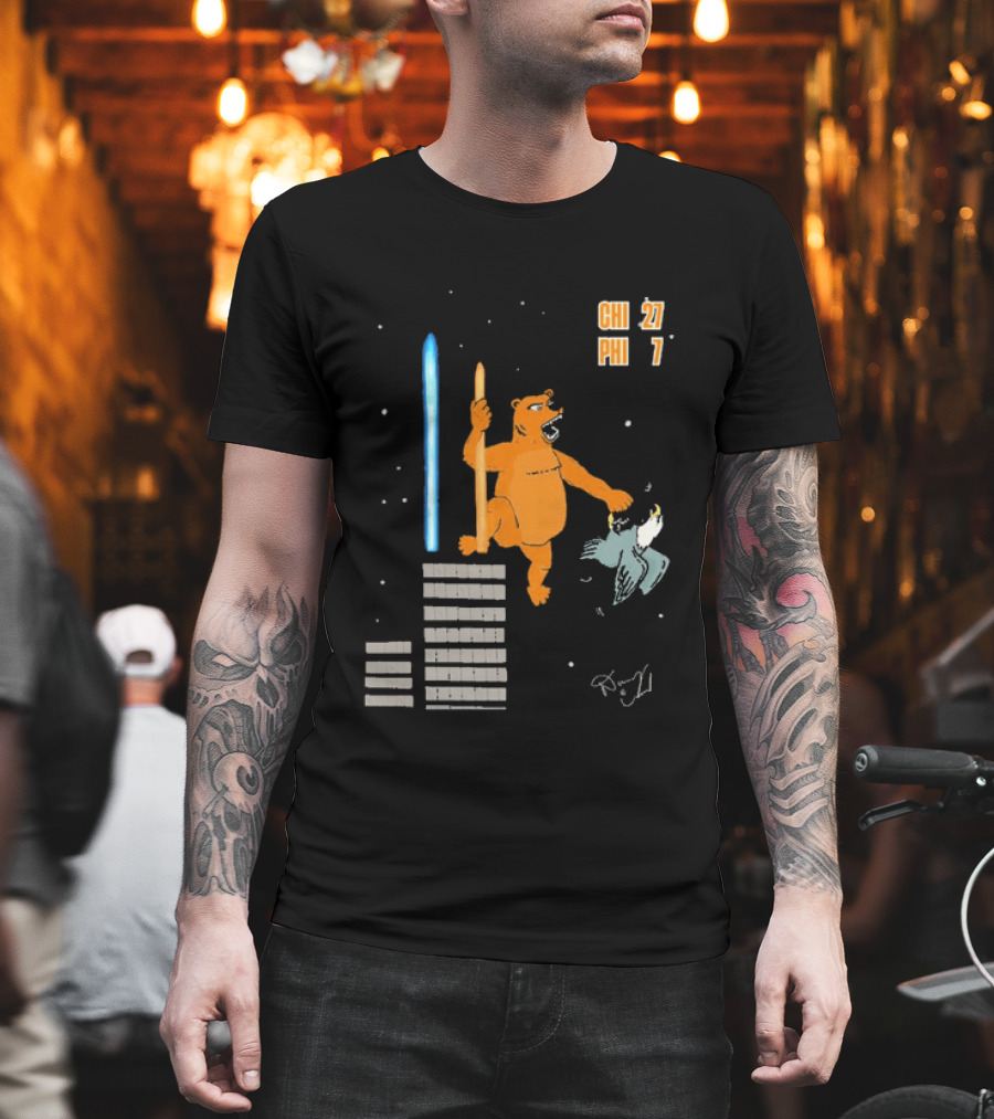 CHI 27 PHI 7 Cartoon Bears Vs Eagles Star Wars T-Shirt