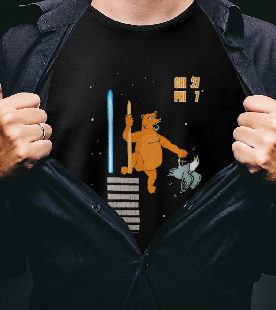 CHI 27 PHI 7 Cartoon Bears Vs Eagles Star Wars T-Shirt