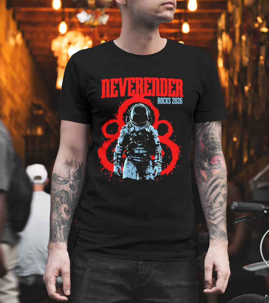 Neverender Rocks 2026 Astronaut Coheed Cambria Red Circles T-Shirt