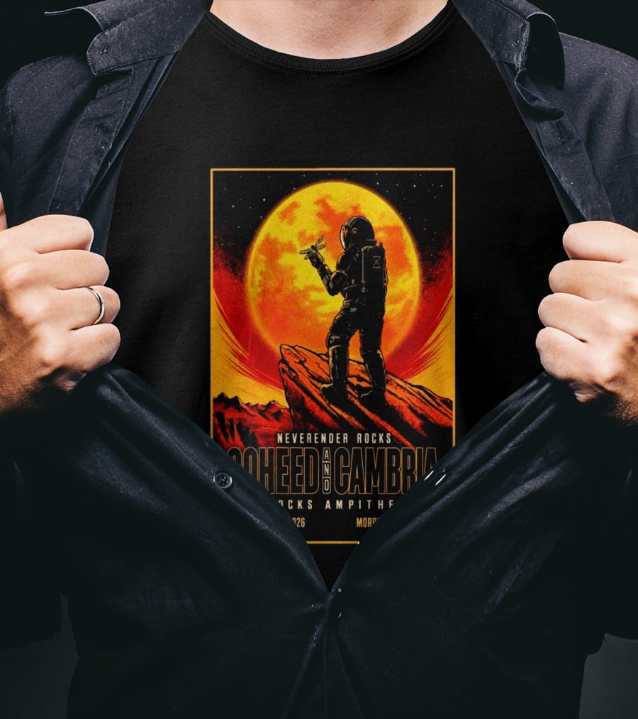 Neverender Rocks Coheed And Cambria Red Rocks Ampitheatre Morrison Colorado September 29 2026 Astronaut Orange Moon Scene T-Shirt