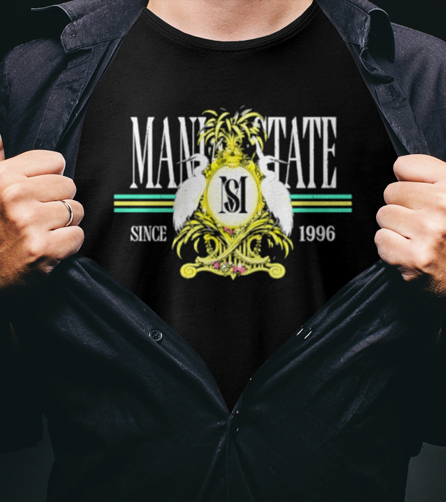 Mania State Since 1996 Egret Palm Tree Regal Crest T-Shirt