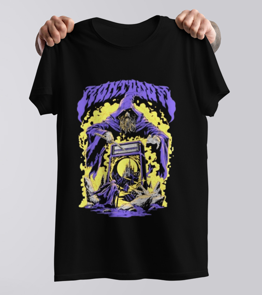 Mantdar Wizard With Castle And Guitar Amplifier Magic Explosion T-Shirt