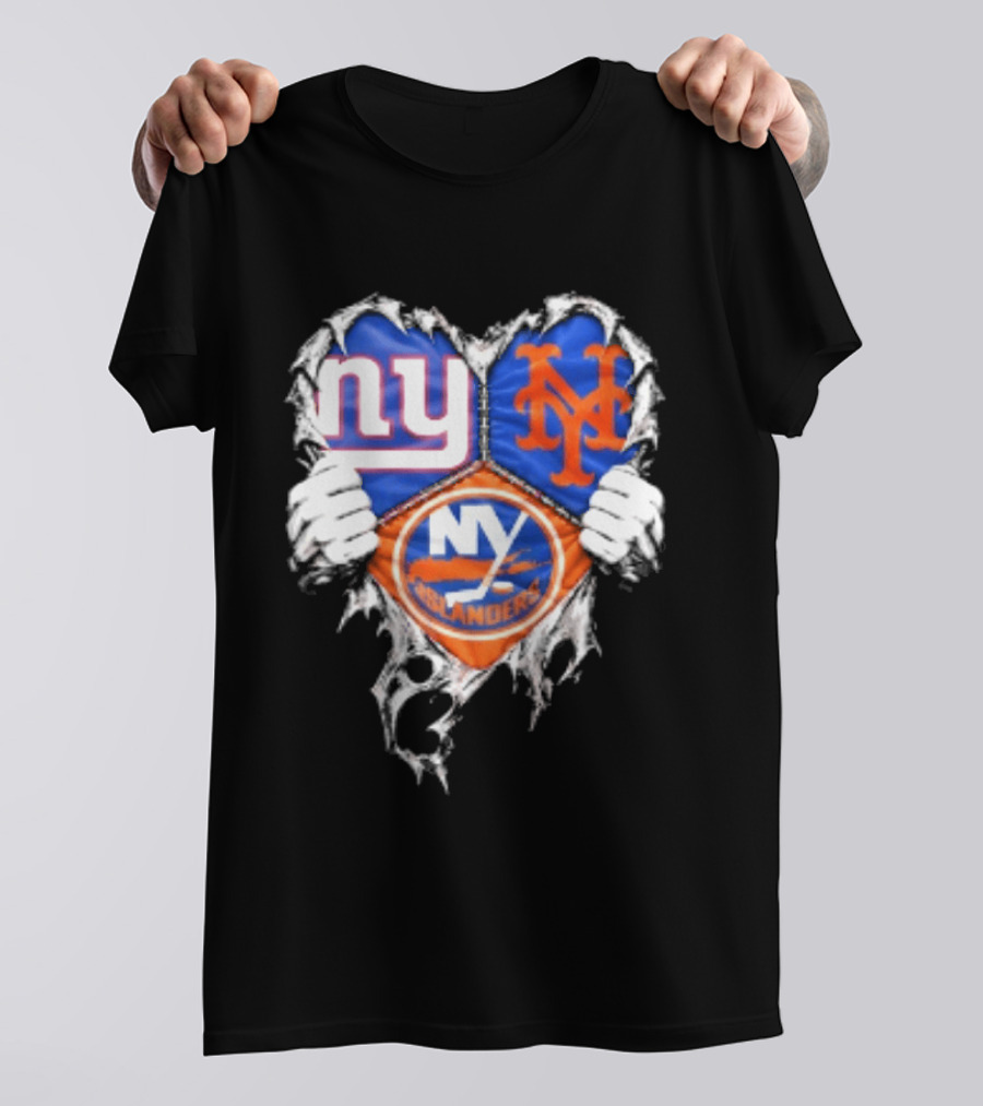 New York Giants Mets Islanders Heart Scratch T-Shirt
