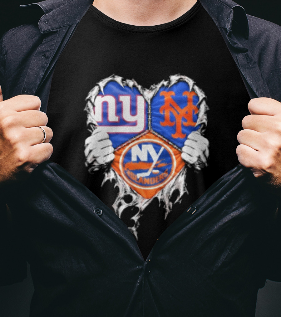 New York Giants Mets Islanders Heart Scratch T-Shirt