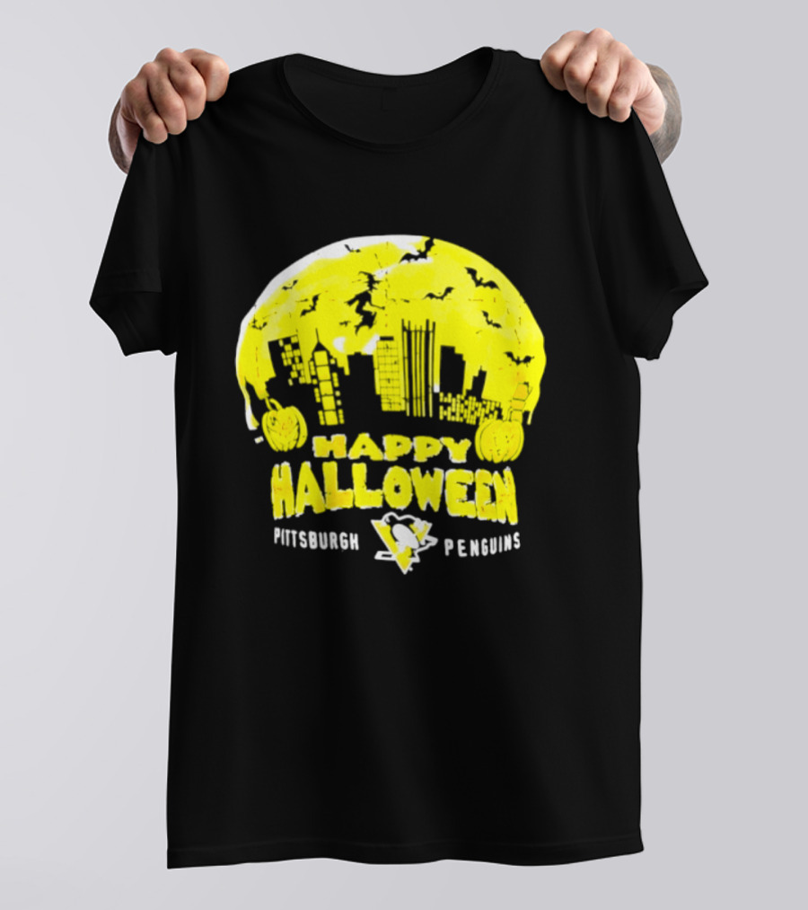 Pittsburgh Penguins Happy Halloween Skyline Pumpkins T-Shirt