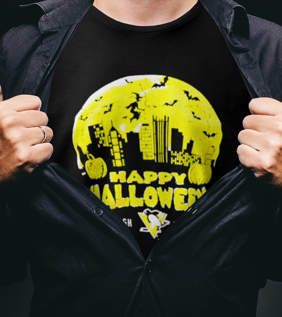 Pittsburgh Penguins Happy Halloween Skyline Pumpkins T-Shirt