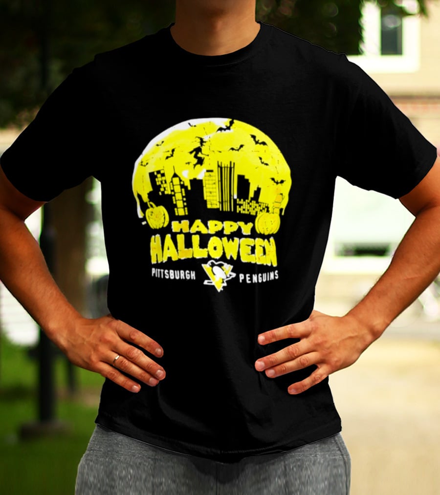 Pittsburgh Penguins Happy Halloween Skyline Pumpkins T-Shirt