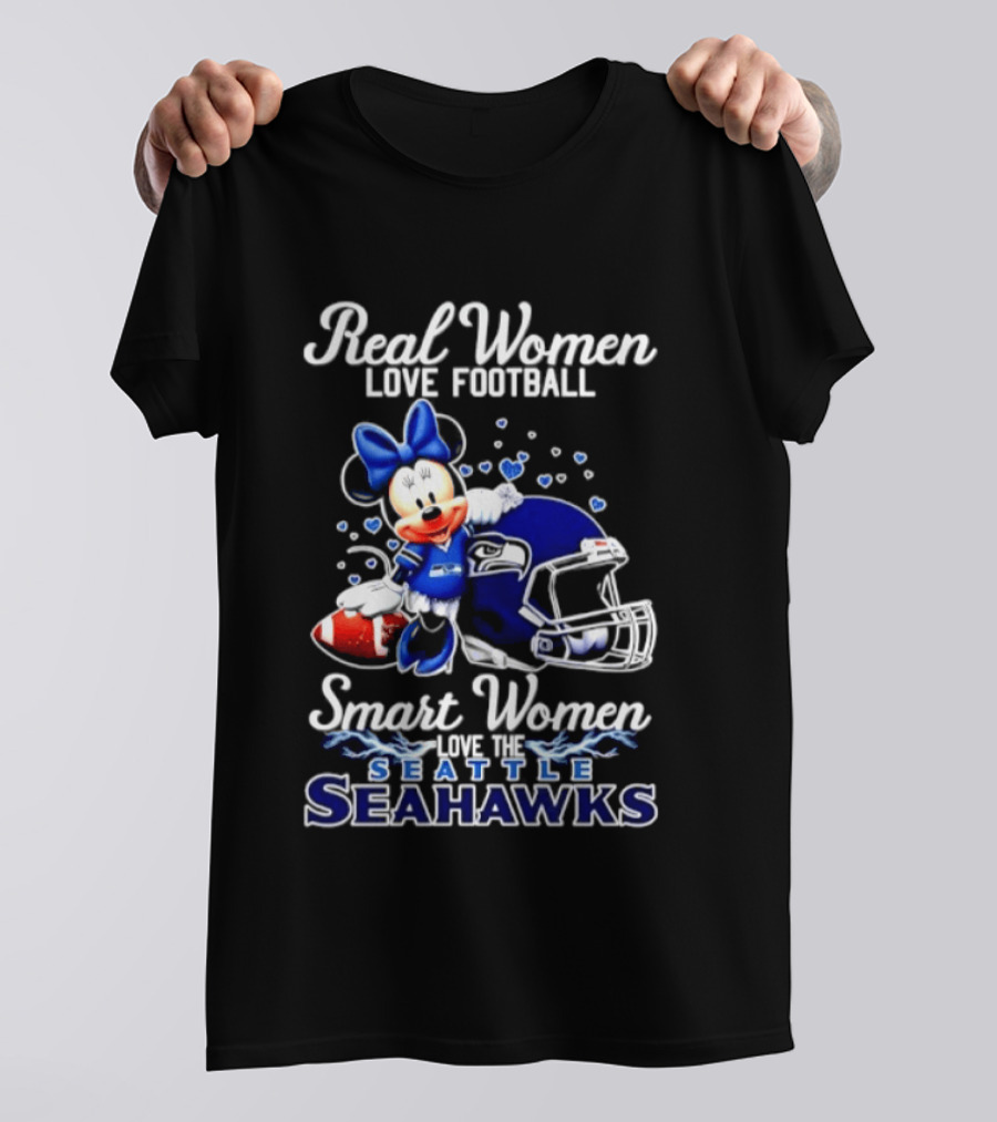 Real Women Love Football Smart Women Love Seattle Seahawks Minnie Mouse Football Fan T-Shirt