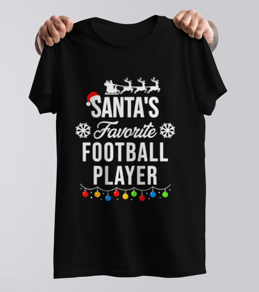 Santa's Favorite Football Player Christmas Santa Hat Reindeer Lights T-Shirt