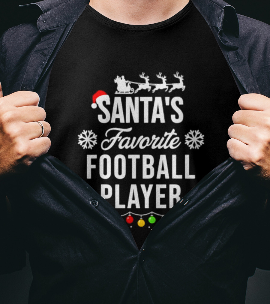 Santa's Favorite Football Player Christmas Santa Hat Reindeer Lights T-Shirt