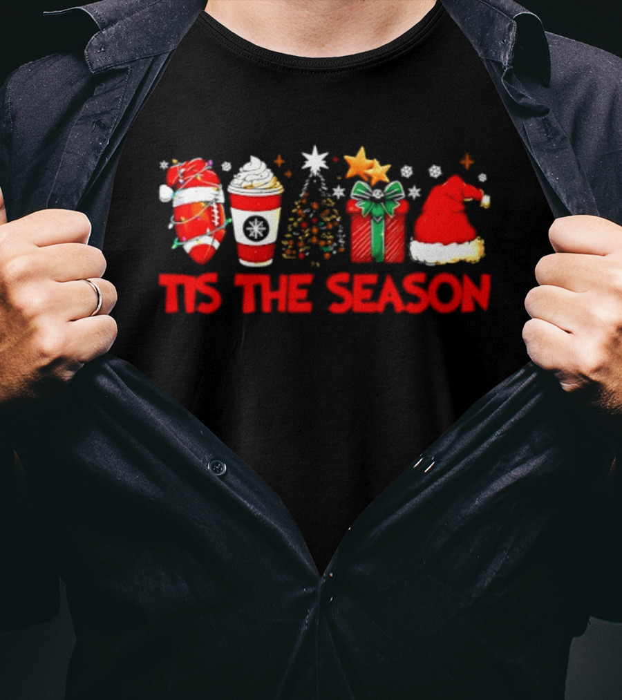 Tis The Season Football Coffee Christmas Tree Gift Santa Hat T-Shirt