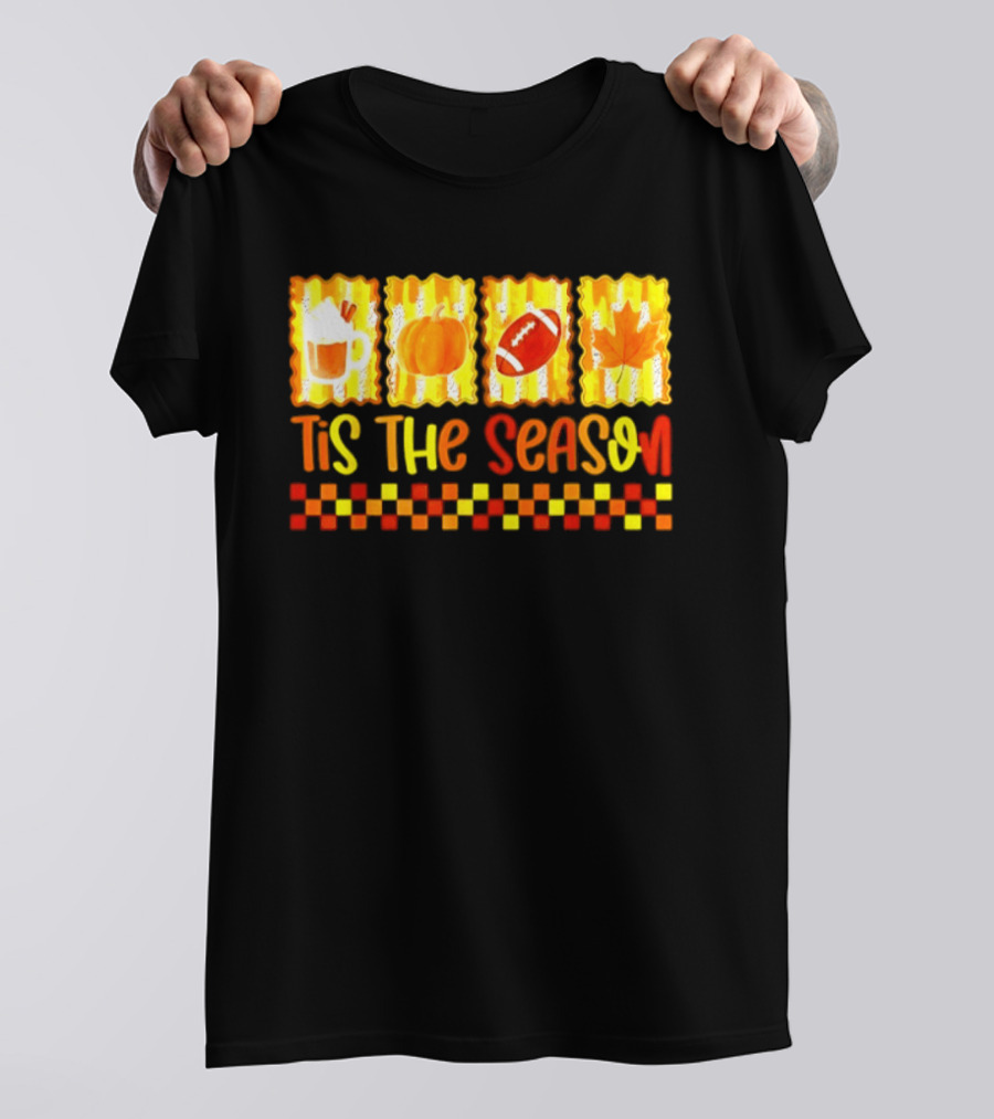 Tis The Season Pumpkin Coffee Football Leaf Halloween T-Shirt