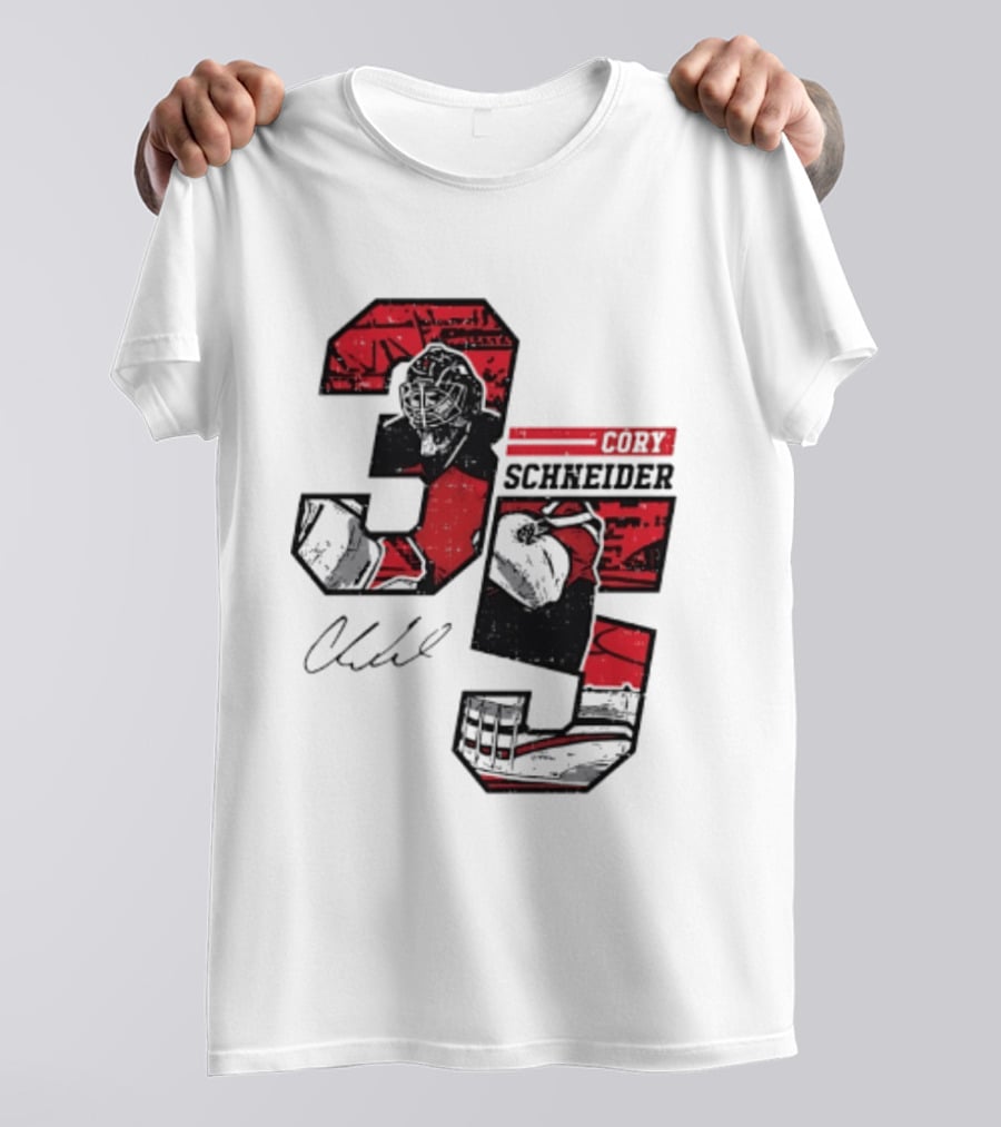 Cory Schneider New Jersey Devils 35 Signature Offset T-Shirt