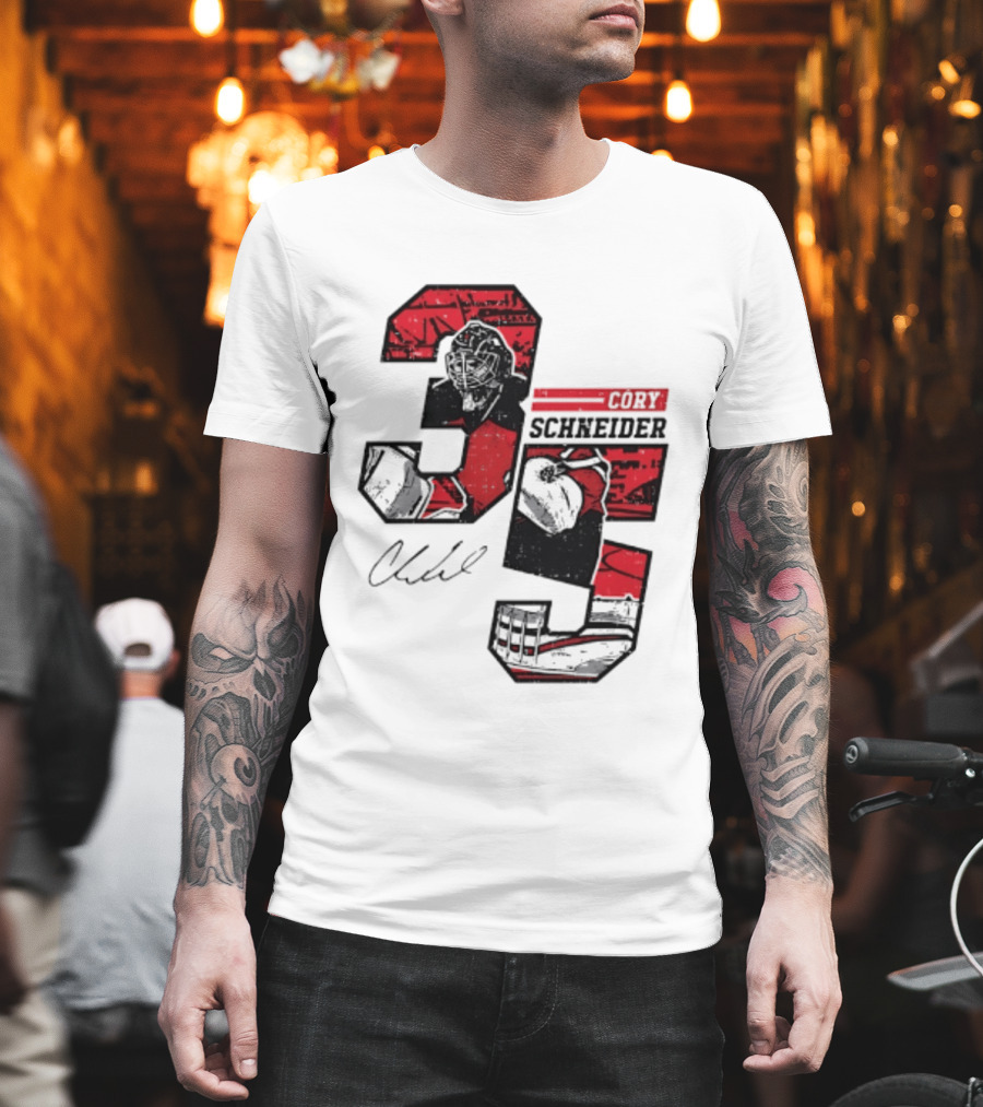 Cory Schneider New Jersey Devils 35 Signature Offset T-Shirt