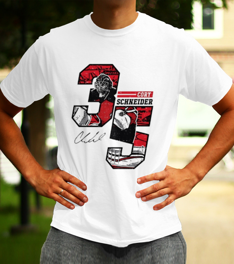 Cory Schneider New Jersey Devils 35 Signature Offset T-Shirt