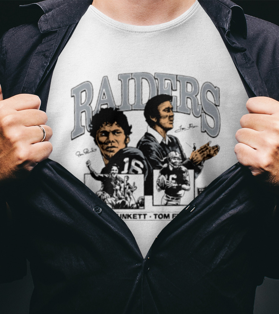 RAIDERS Jim Plunkett Tom Flores Las Vegas Football Signatures T-Shirt