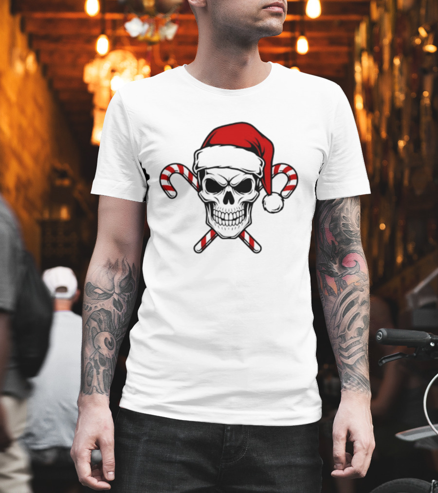 Referee Skullz Santa Skullz Christmas Candy Cane Skull T-Shirt