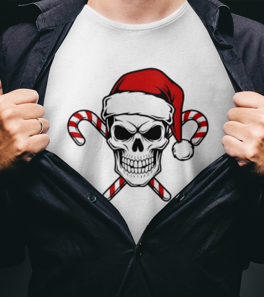 Referee Skullz Santa Skullz Christmas Candy Cane Skull T-Shirt