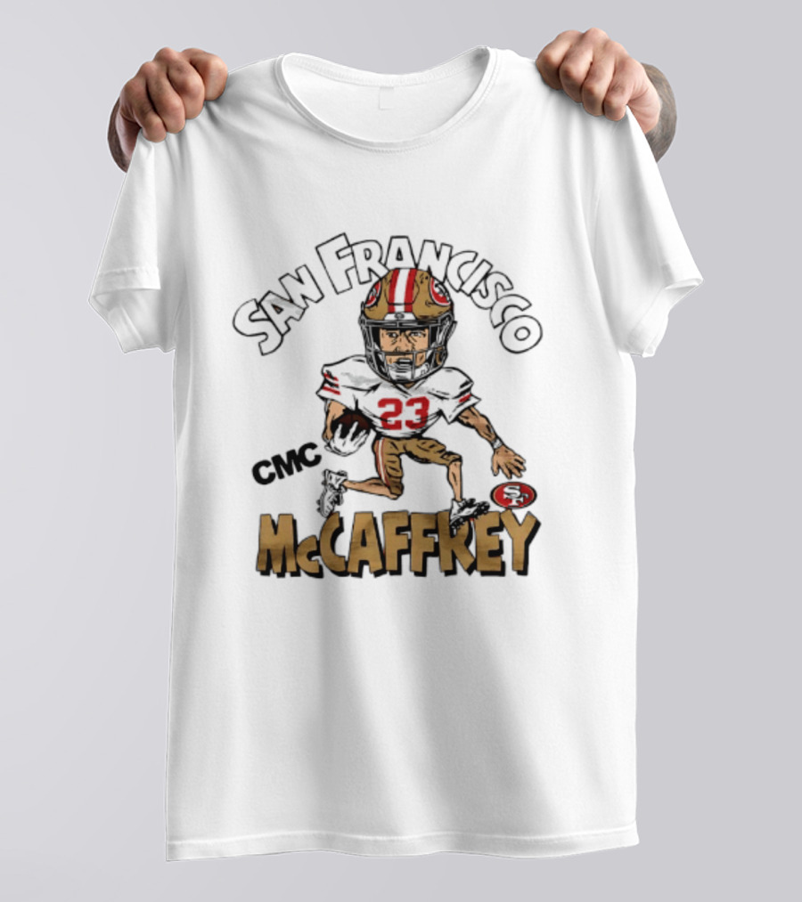 San Francisco 49ers CMC McCaffrey Caricature Football 23 T-Shirt