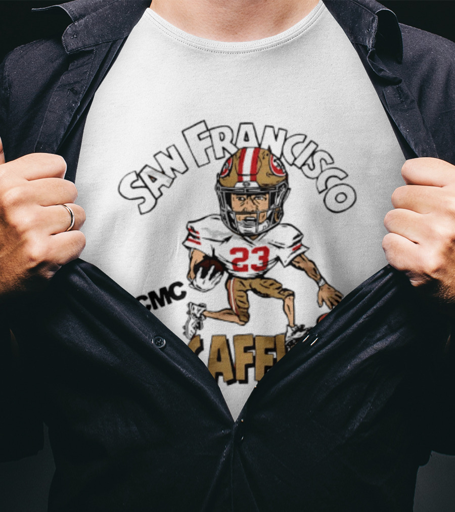San Francisco 49ers CMC McCaffrey Caricature Football 23 T-Shirt