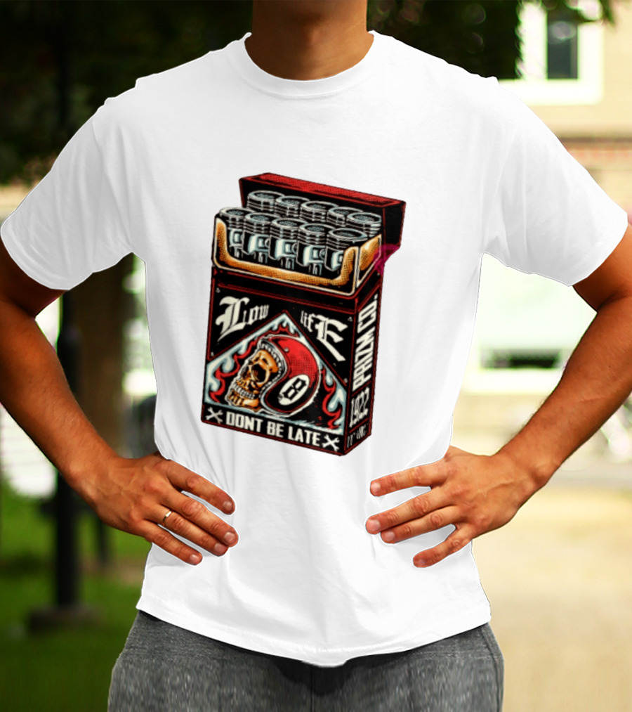 Low Life Prizm Co Don't Be Late Skull Helmet Pistons Pack T-Shirt