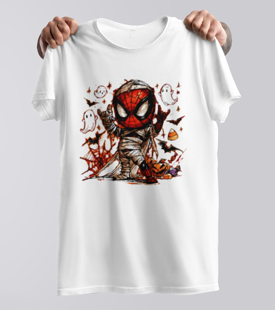 Spider Man Mummy Marvel Halloween Spidey Ghosts Bats Candy Corn Pumpkin T-Shirt
