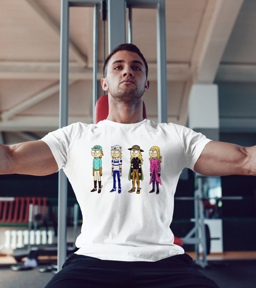 Morty Diego Brando Johnny Joestar Gyro Zeppeli Valentine JoJo's Bizarre Adventure Anime Crossover Characters T-Shirt