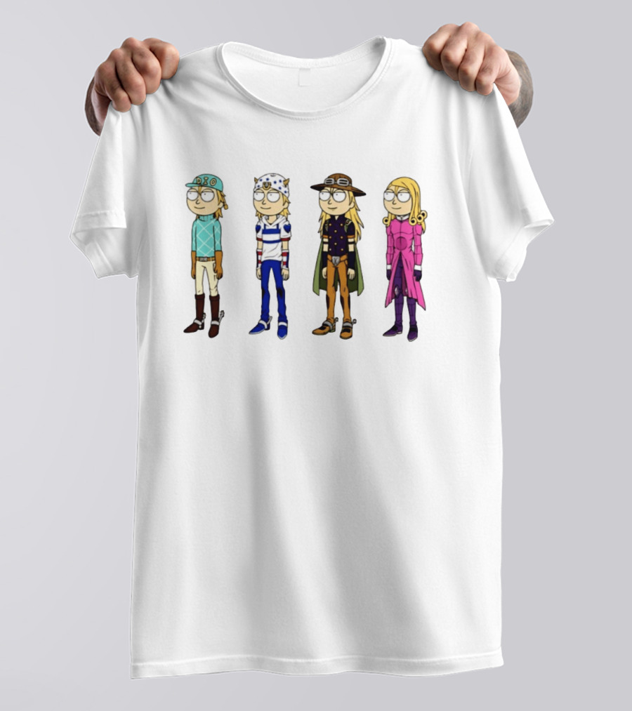 Morty Diego Brando Johnny Joestar Gyro Zeppeli Valentine JoJo's Bizarre Adventure Anime Crossover Characters T-Shirt